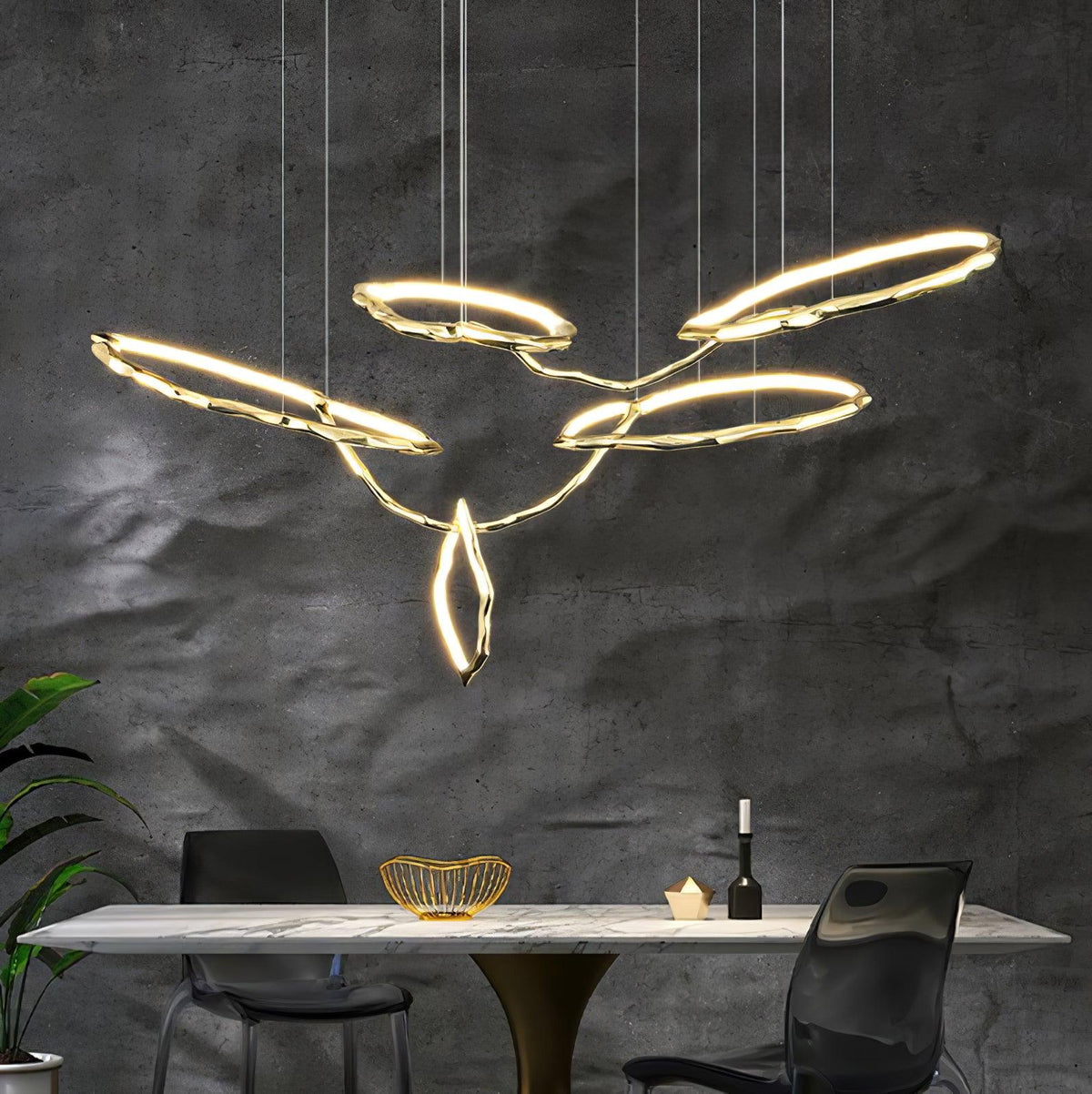 Cloud Rings Brass LED Chandelier, Modern Sculptural Pendant Light