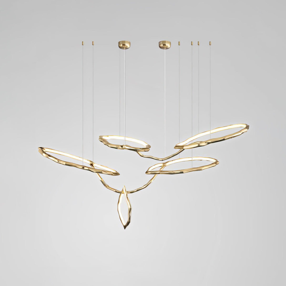 Cloud Rings Brass LED Chandelier, Modern Sculptural Pendant Light