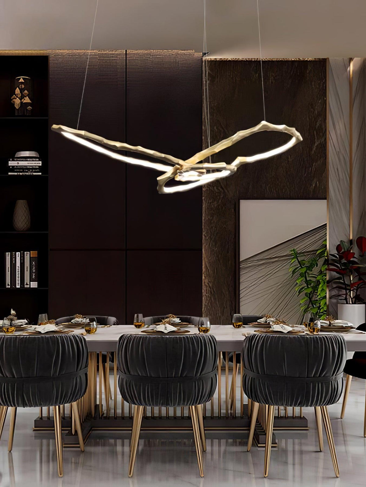 Cloud Rings Brass LED Chandelier, Modern Sculptural Pendant Light