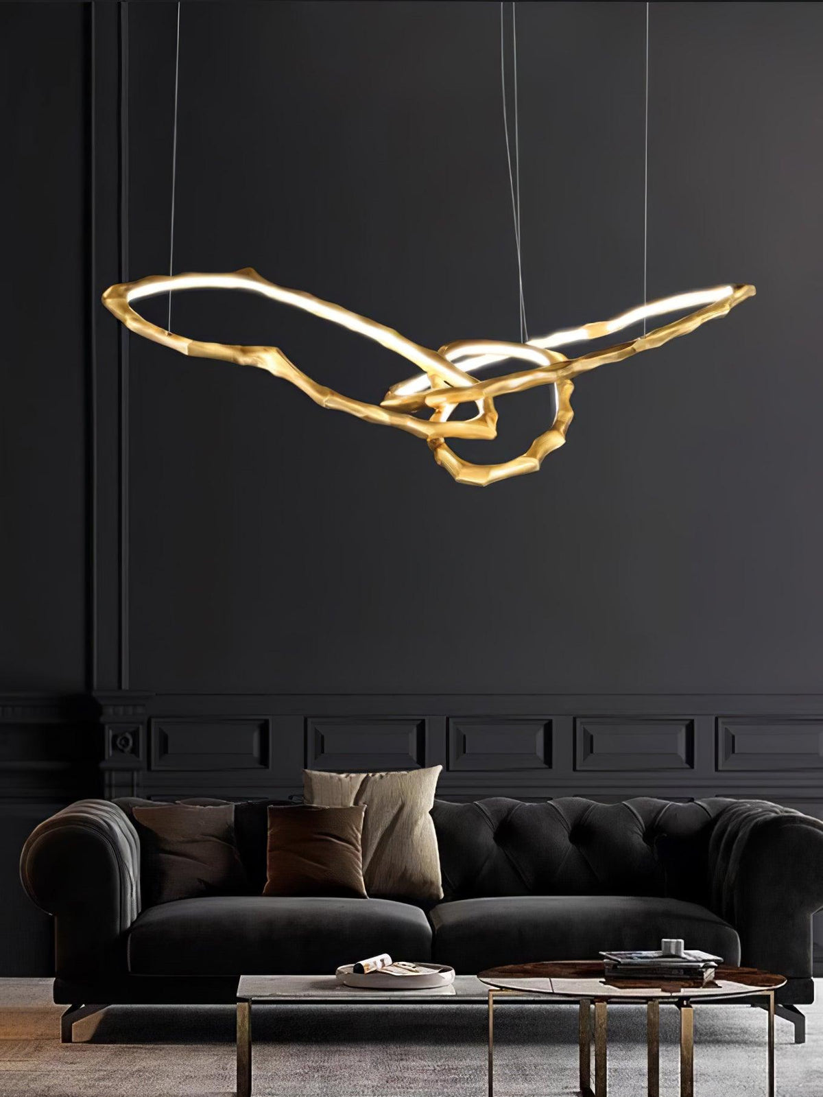 Cloud Rings Brass LED Chandelier, Modern Sculptural Pendant Light