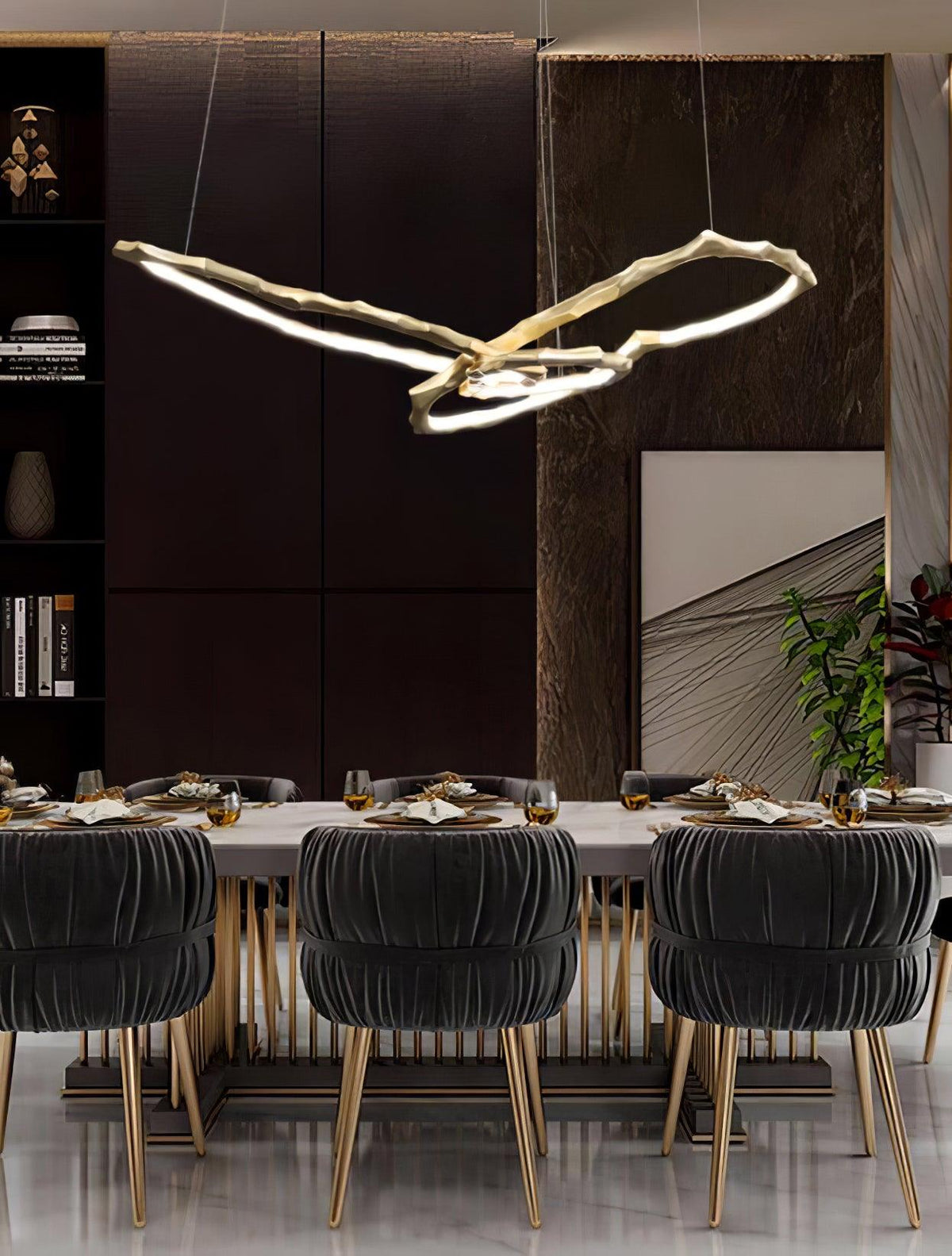 Cloud Rings Brass LED Chandelier, Modern Sculptural Pendant Light