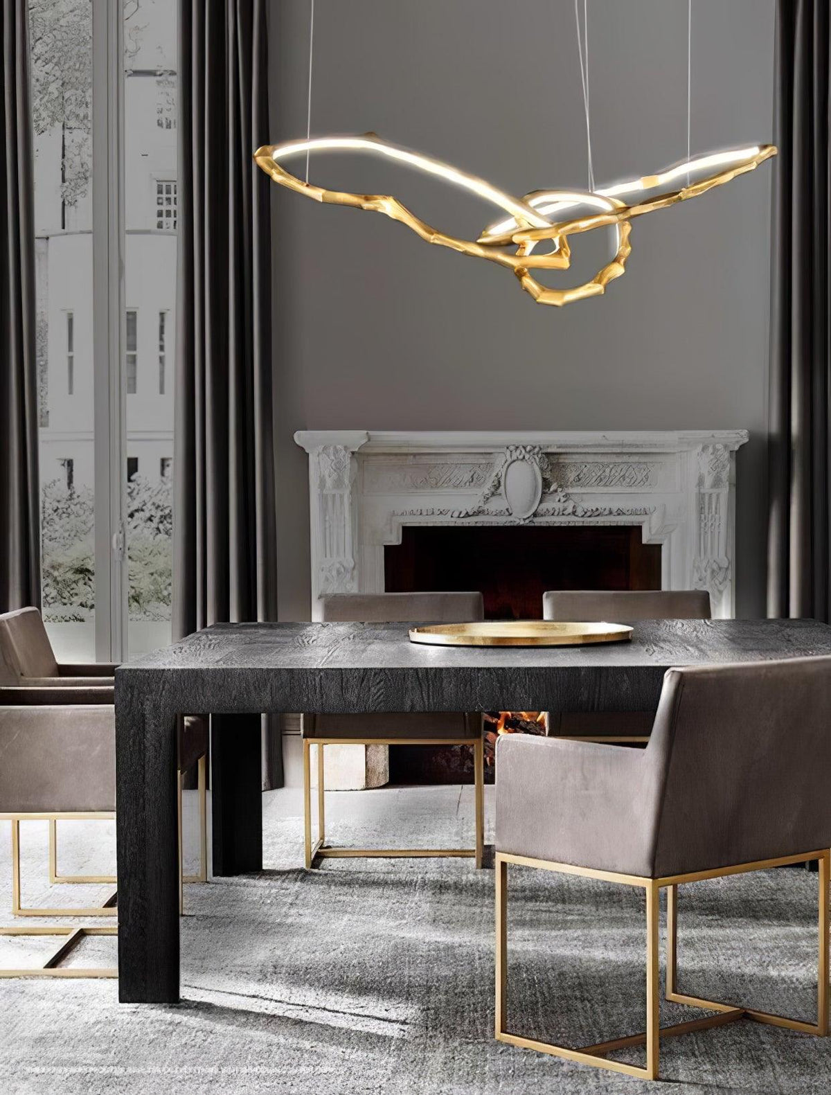 Cloud Rings Brass LED Chandelier, Modern Sculptural Pendant Light
