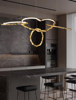Cloud Rings Brass LED Chandelier, Modern Sculptural Pendant Light