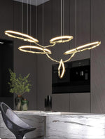 Cloud Rings Brass LED Chandelier, Modern Sculptural Pendant Light