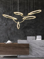 Cloud Rings Brass LED Chandelier, Modern Sculptural Pendant Light