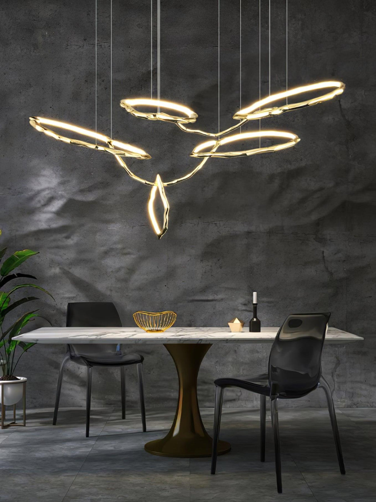 Cloud Rings Brass LED Chandelier, Modern Sculptural Pendant Light