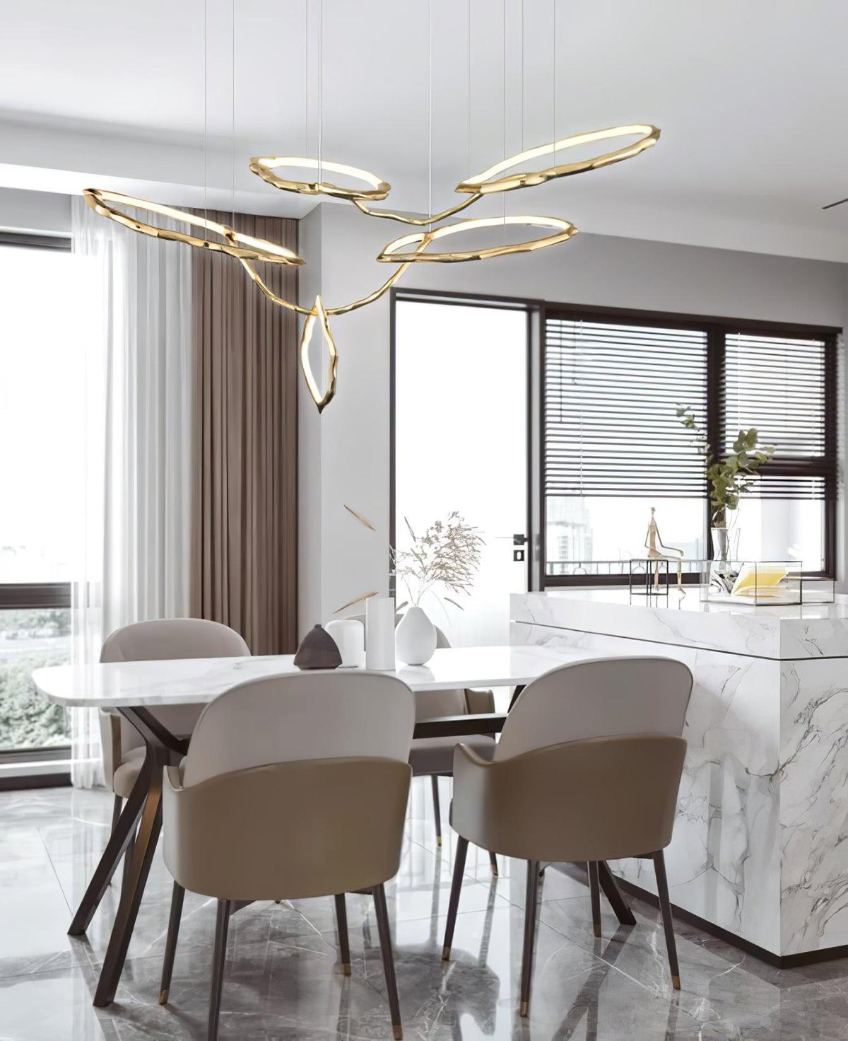 Cloud Rings Brass LED Chandelier, Modern Sculptural Pendant Light