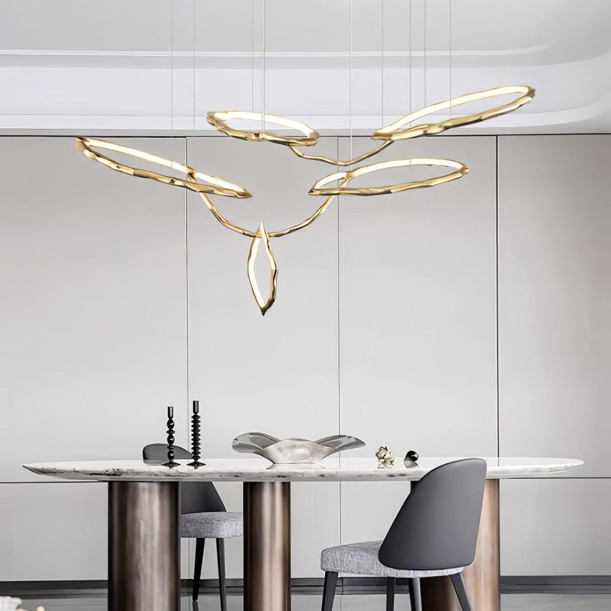 Cloud Rings Brass LED Chandelier, Modern Sculptural Pendant Light