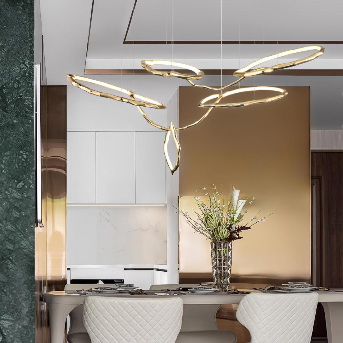 Cloud Rings Brass LED Chandelier, Modern Sculptural Pendant Light