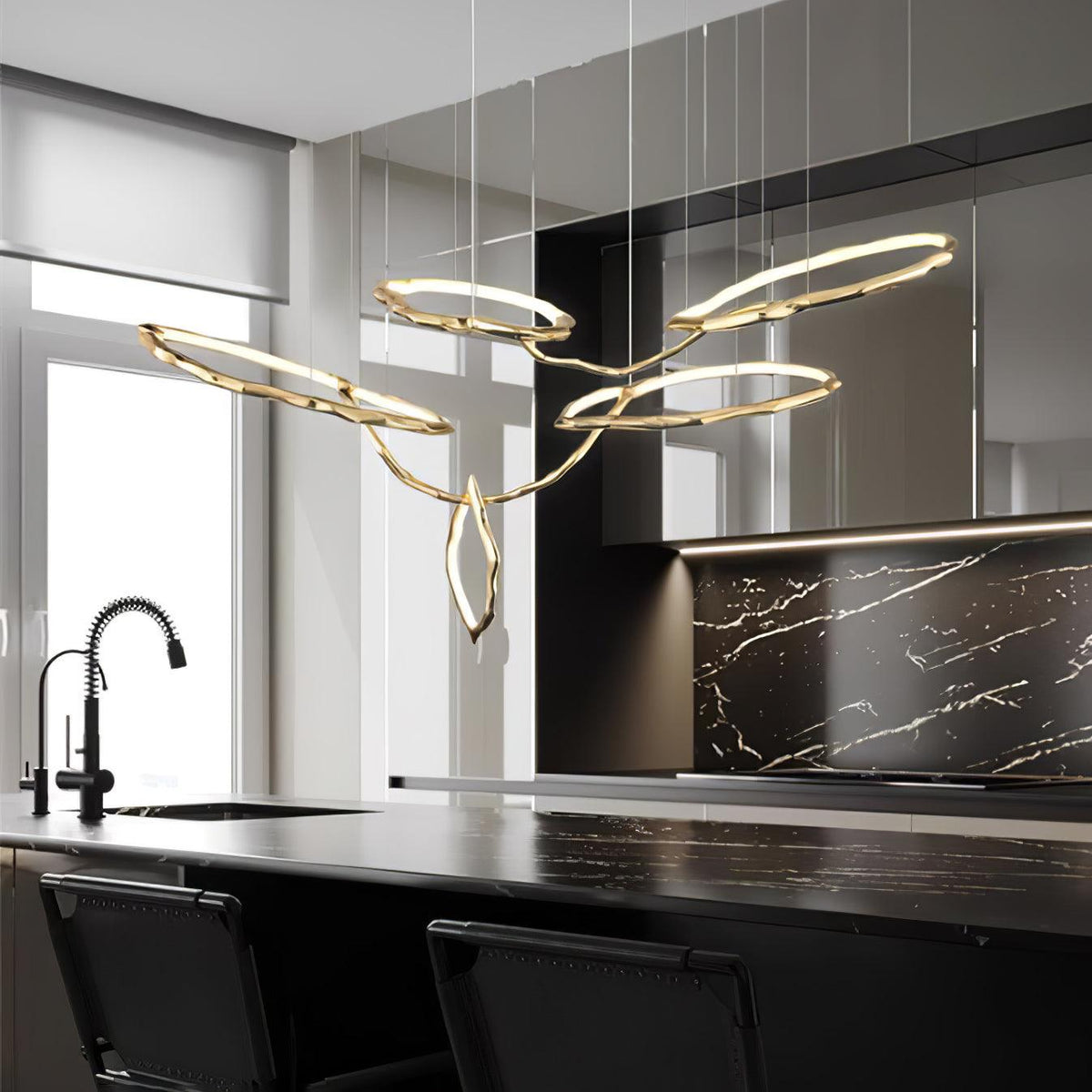 Cloud Rings Brass LED Chandelier, Modern Sculptural Pendant Light