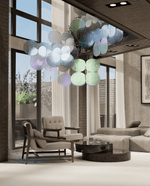 Iridescent Disc Chandelier with Cloud Glass Accents