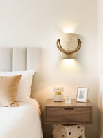 Artisan Travertine Wall Sconce with Hemp Rope Accent
