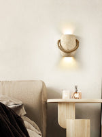 Artisan Travertine Wall Sconce with Hemp Rope Accent