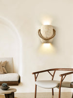 Artisan Travertine Wall Sconce with Hemp Rope Accent
