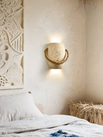 Artisan Travertine Wall Sconce with Hemp Rope Accent