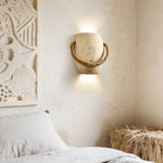 Artisan Travertine Wall Sconce with Hemp Rope Accent