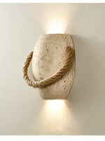 Artisan Travertine Wall Sconce with Hemp Rope Accent