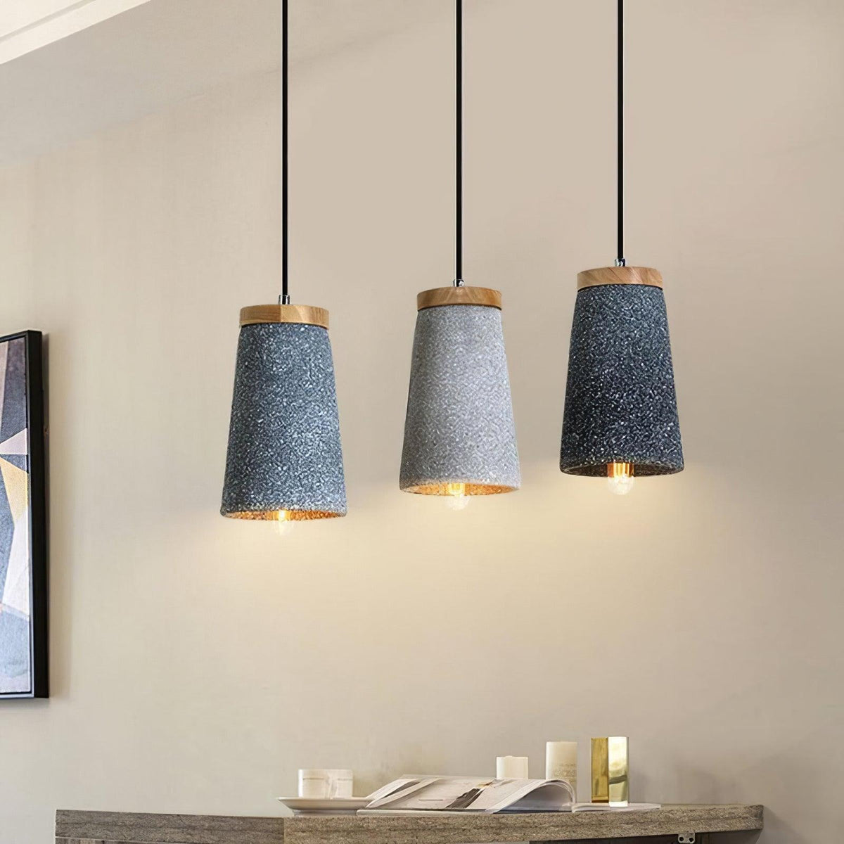 Coburg Pendant Light in Concrete and Wood – Minimalist Ceiling Lamp