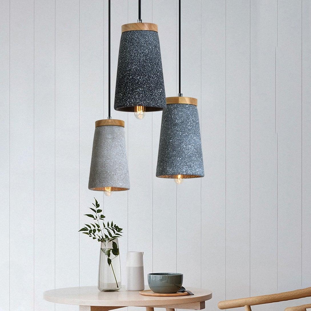 Coburg Pendant Light in Concrete and Wood – Minimalist Ceiling Lamp