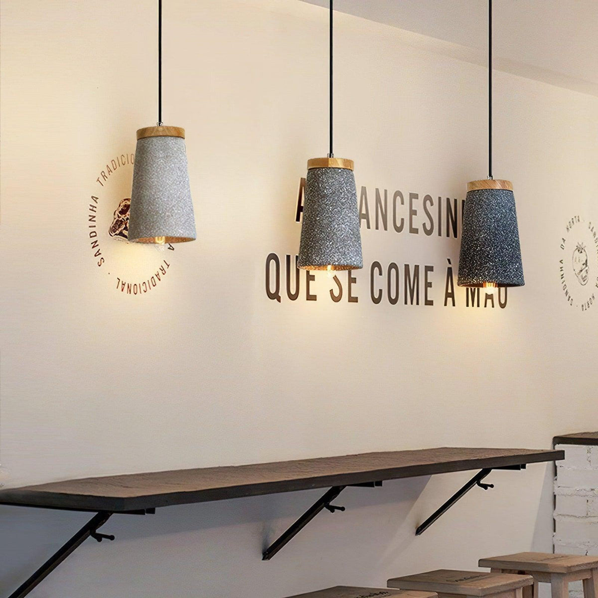 Coburg Pendant Light in Concrete and Wood – Minimalist Ceiling Lamp