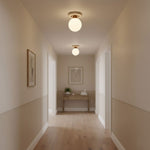 Cogstone Orb Ceiling Light in Travertine and Frosted Glass