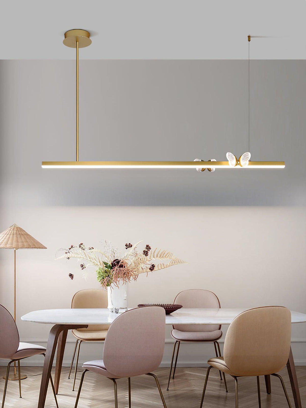 Cohen Butterfly Chandelier – Modern Gold LED Linear Pendant for Dining Room