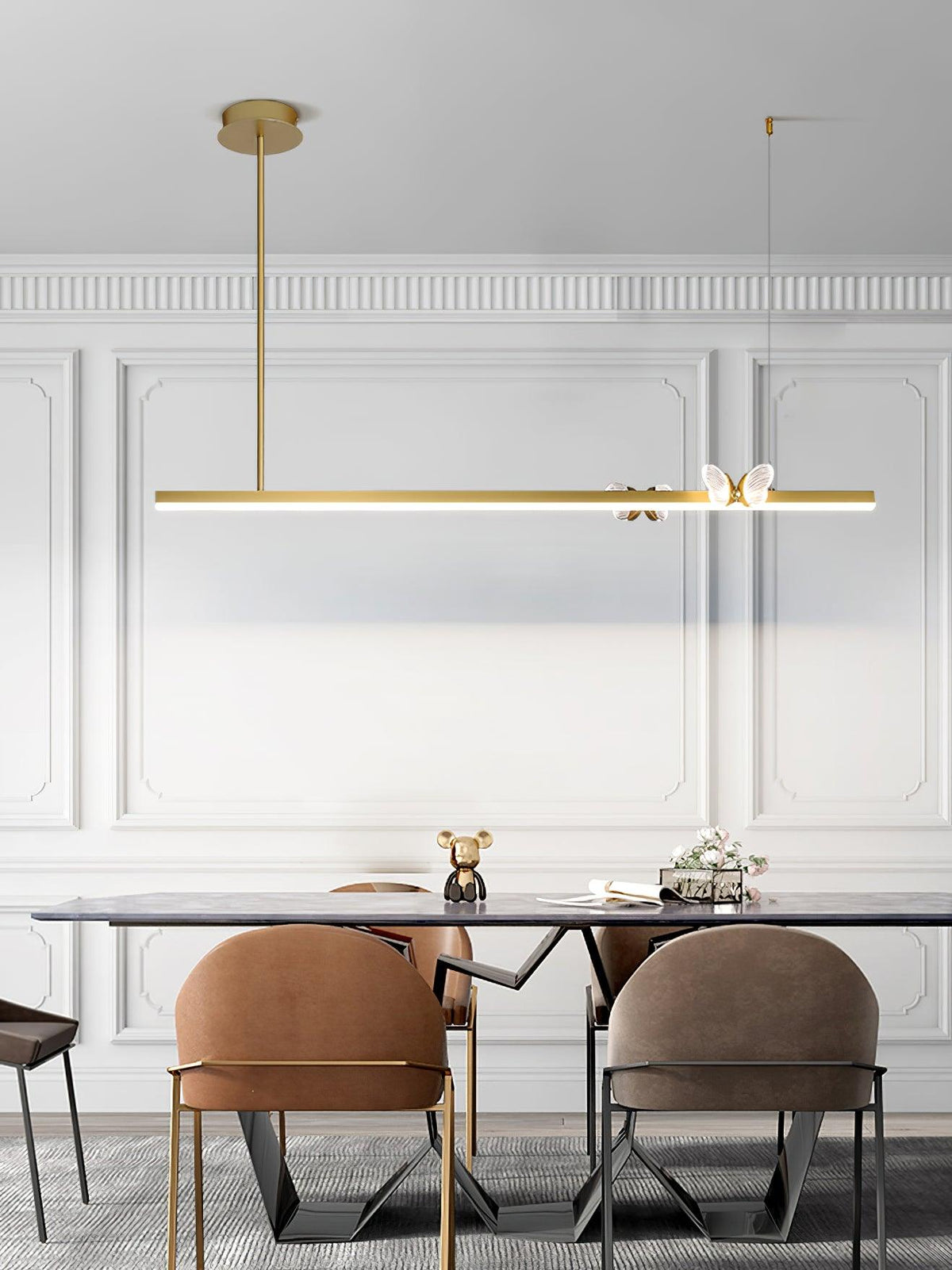 Cohen Butterfly Chandelier – Modern Gold LED Linear Pendant for Dining Room