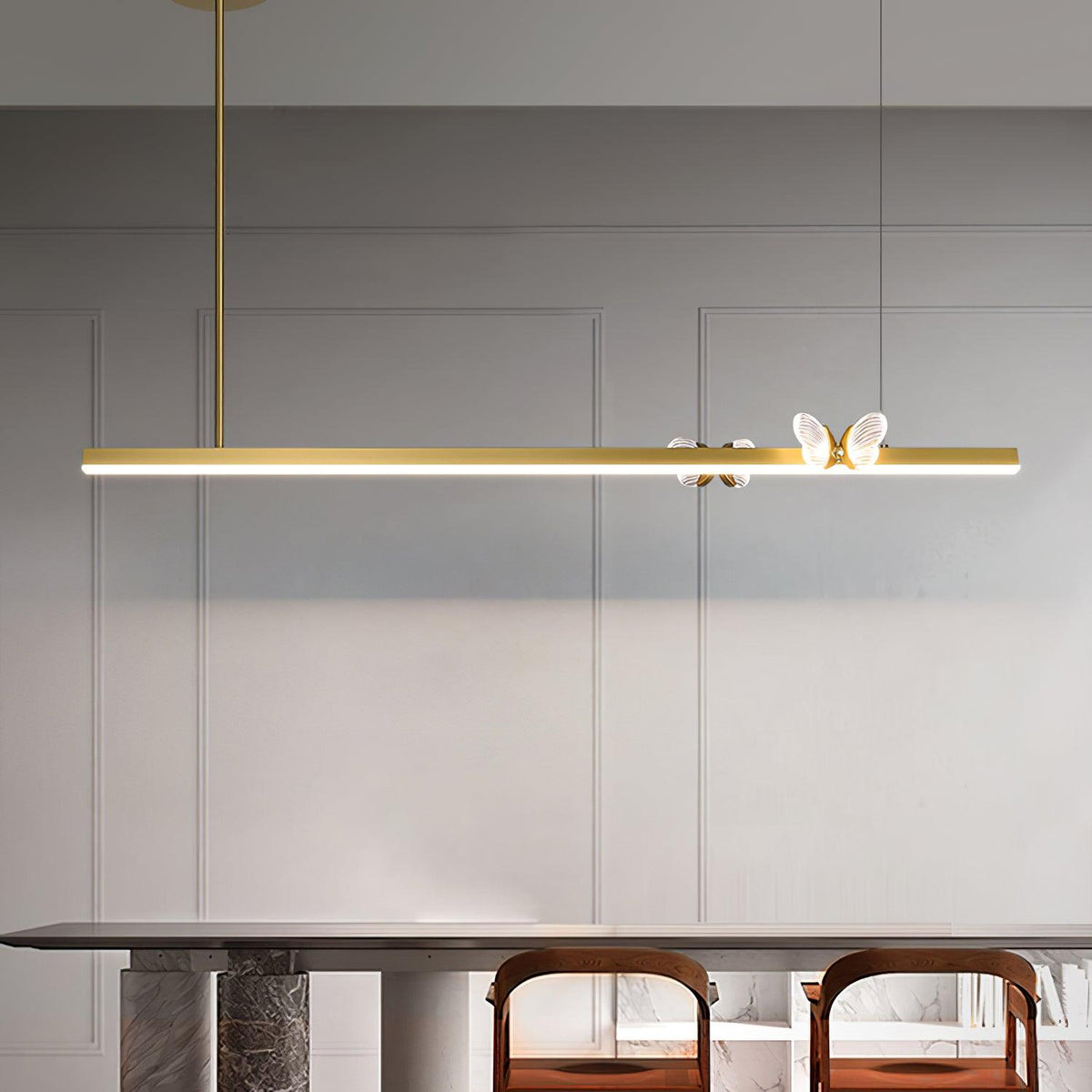 Cohen Butterfly Chandelier – Modern Gold LED Linear Pendant for Dining Room