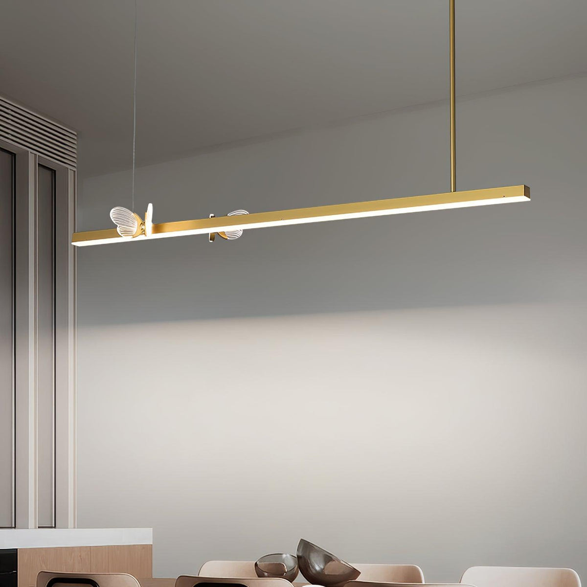 Cohen Butterfly Chandelier – Modern Gold LED Linear Pendant for Dining Room