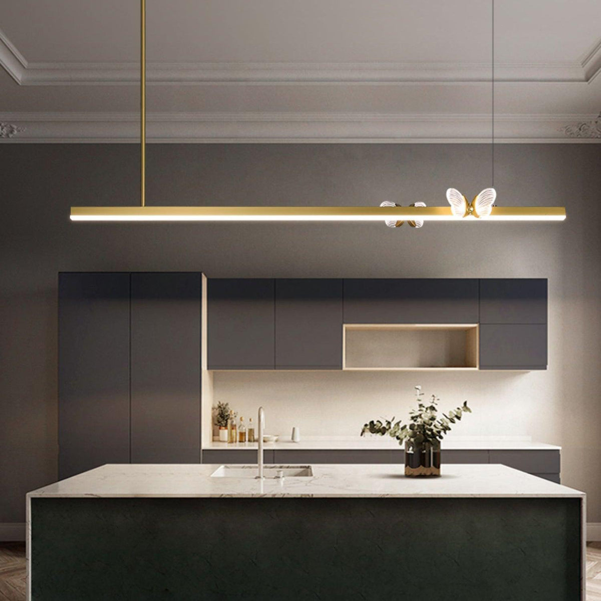 Cohen Butterfly Chandelier – Modern Gold LED Linear Pendant for Dining Room
