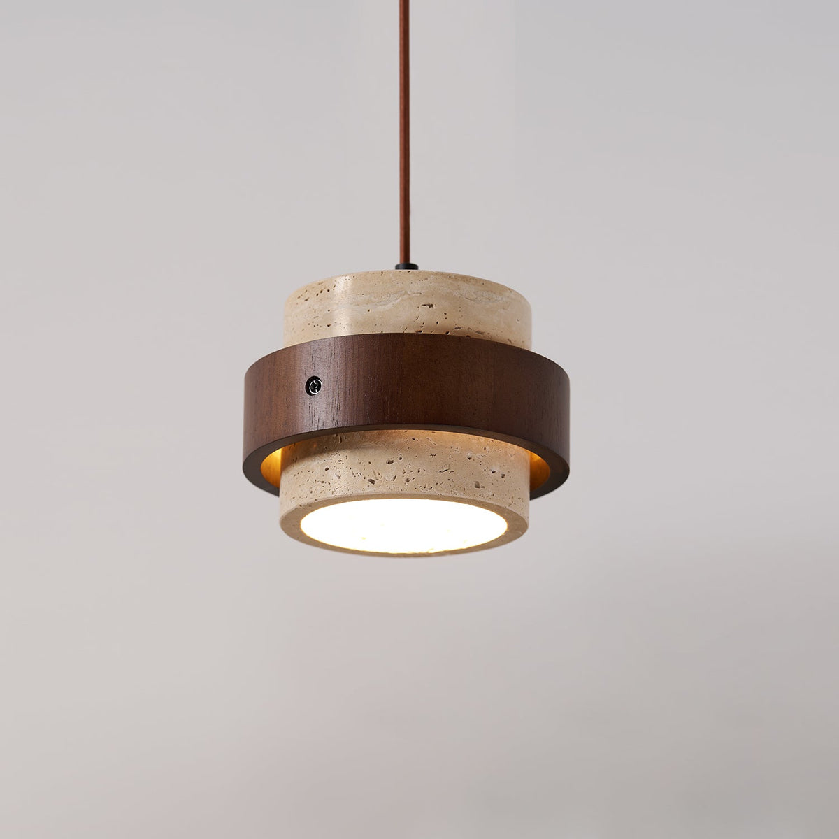 Stonova Pendant Light in Travertine and Walnut — Plug-In Swag Lamp