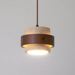 Stonova Pendant Light in Travertine and Walnut — Plug-In Swag Lamp