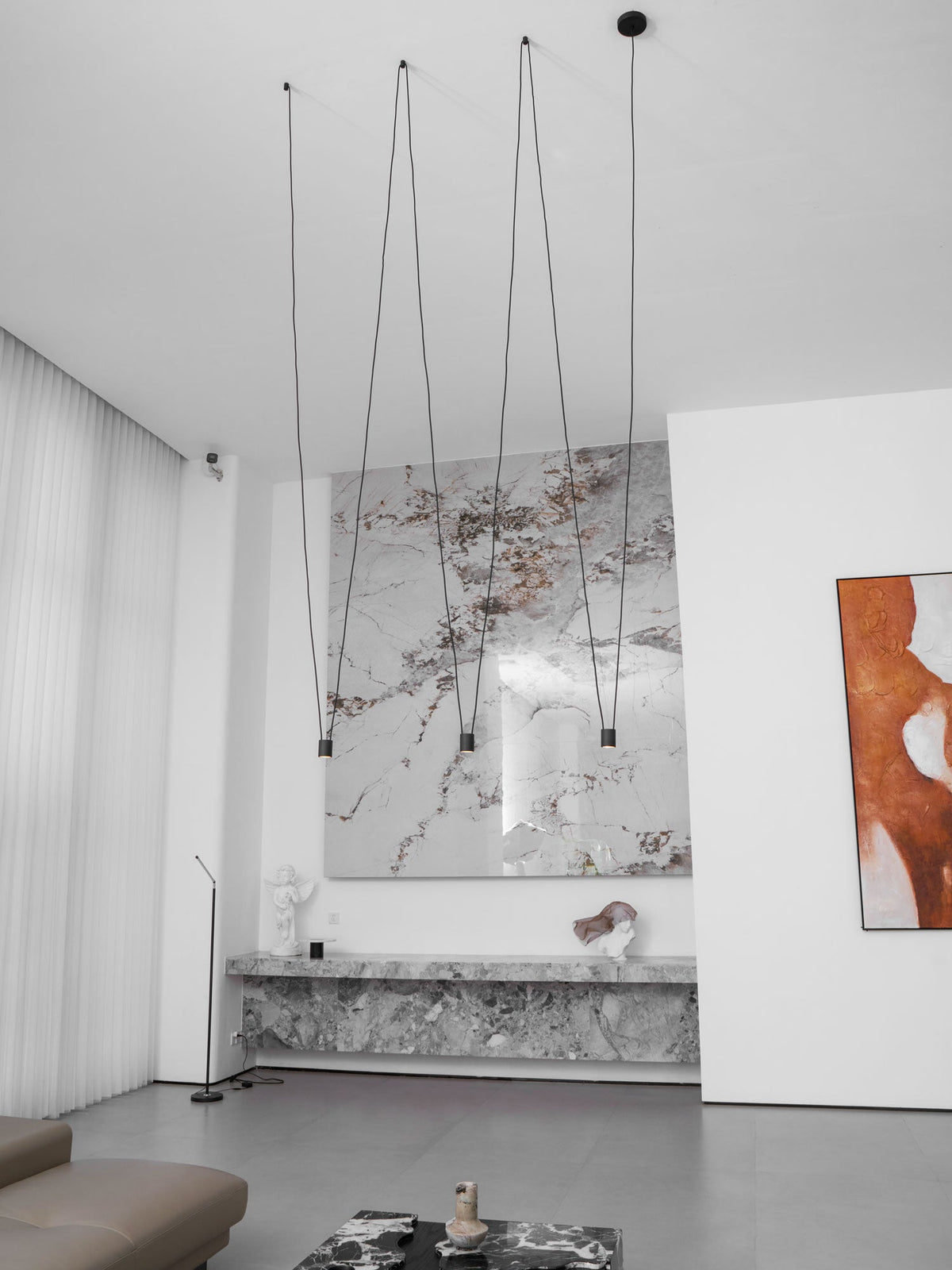 Modular Pendant Chandelier with Matte Lacquered Cables, 1-12 Lights