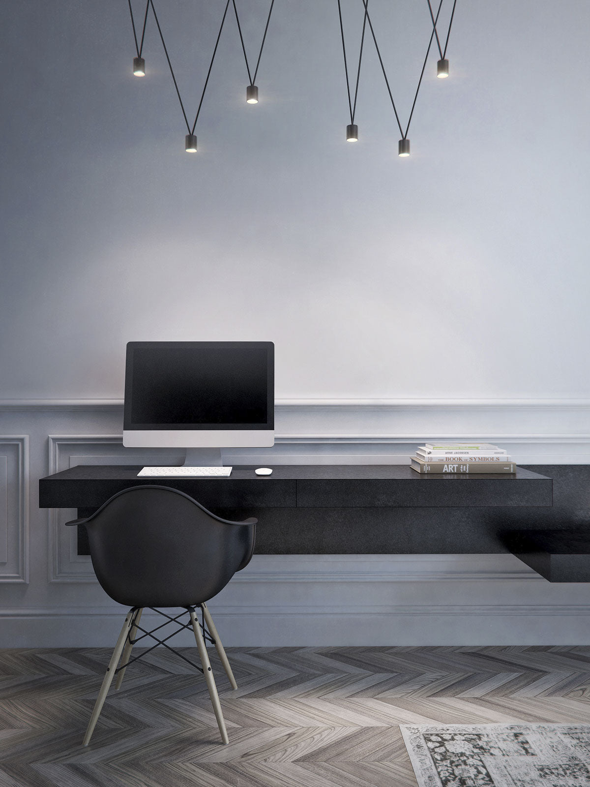 Modular Pendant Chandelier with Matte Lacquered Cables, 1-12 Lights
