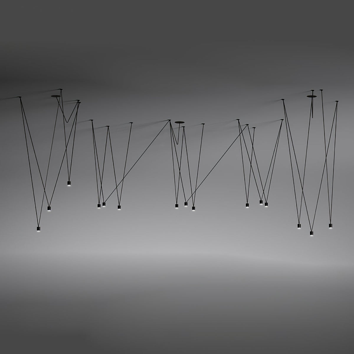 Modular Pendant Chandelier with Matte Lacquered Cables, 1-12 Lights