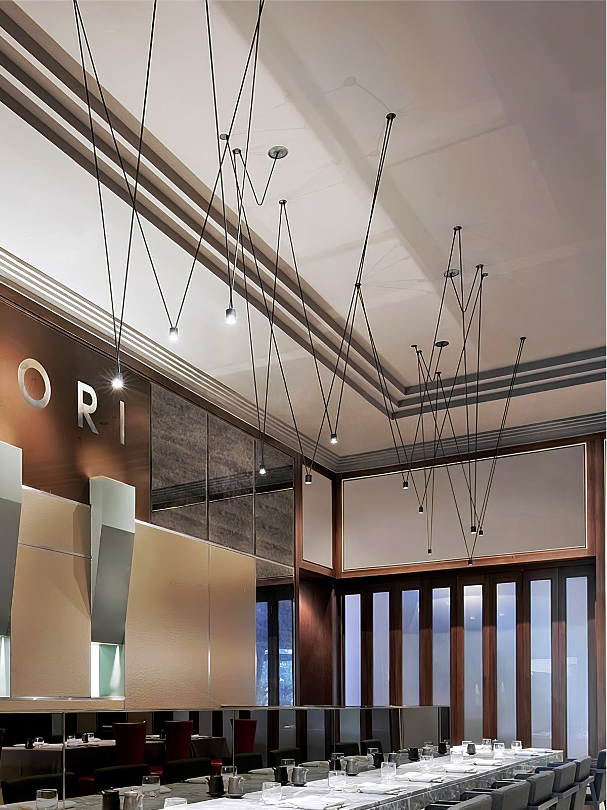 Modular Pendant Chandelier with Matte Lacquered Cables, 1-12 Lights