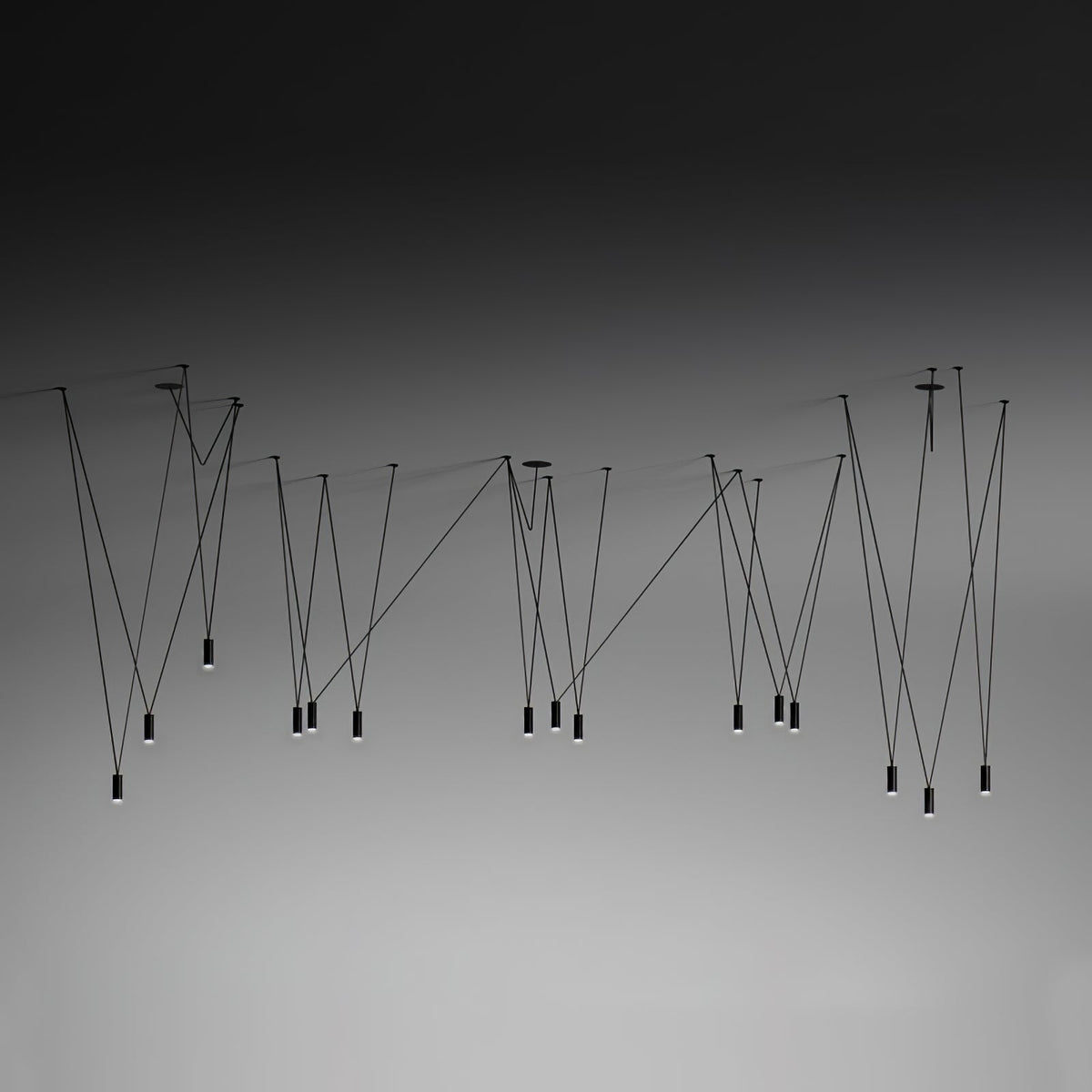 Modular Pendant Chandelier with Matte Lacquered Cables, 1-12 Lights