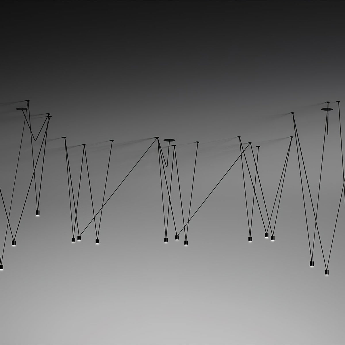 Modular Pendant Chandelier with Matte Lacquered Cables, 1-12 Lights
