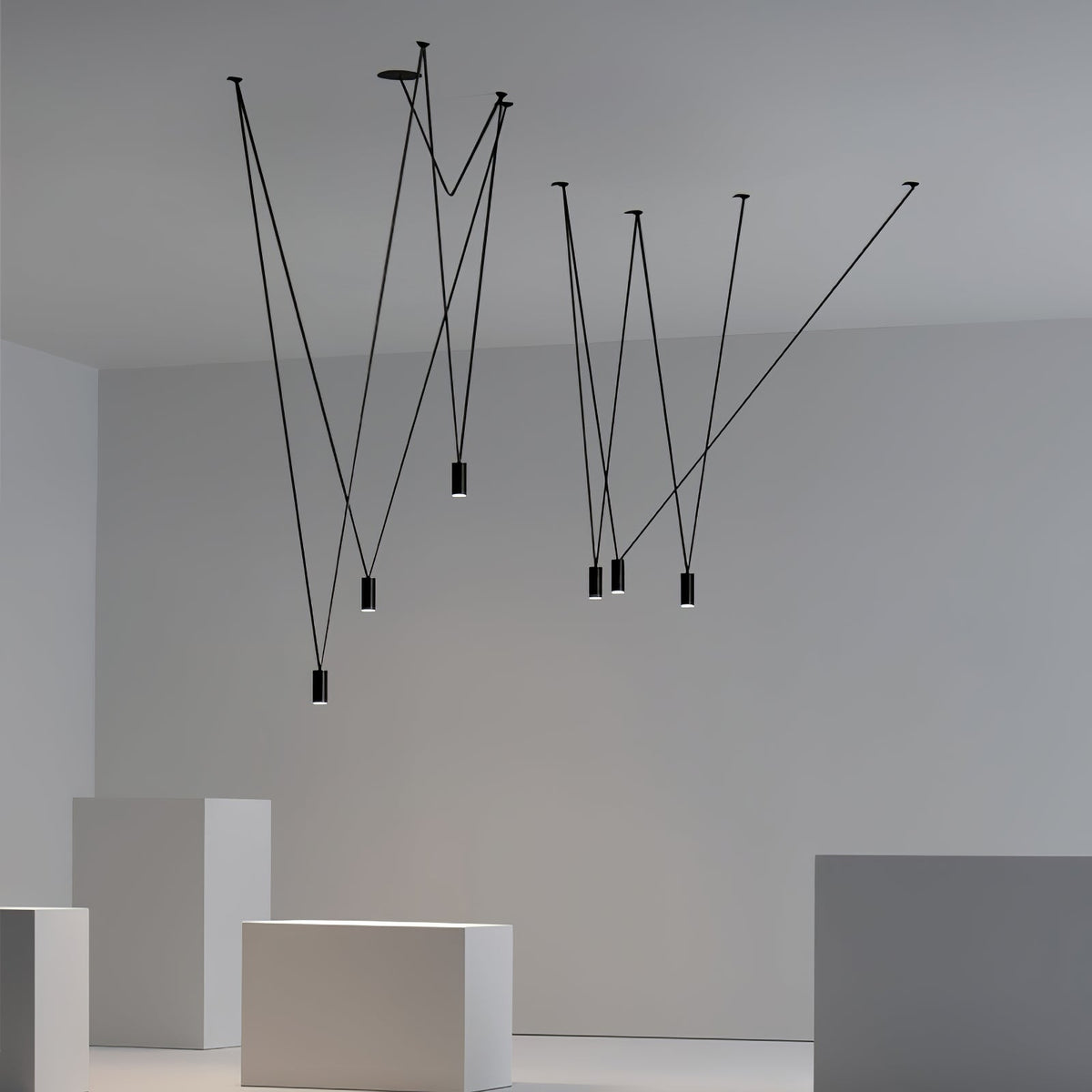 Modular Pendant Chandelier with Matte Lacquered Cables, 1-12 Lights