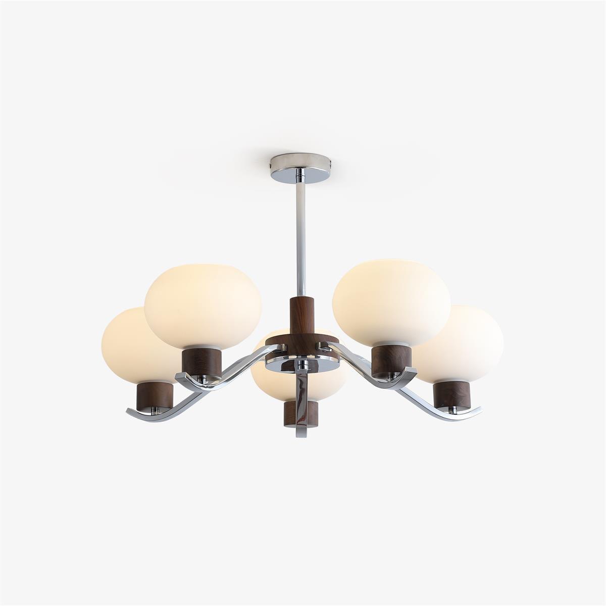 Colome Modern Glass Chandelier with Walnut Accents for Dining Room