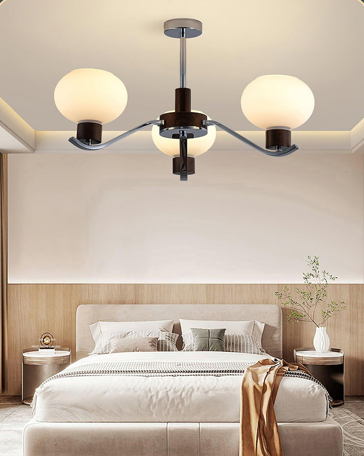 Colome Modern Glass Chandelier with Walnut Accents for Dining Room