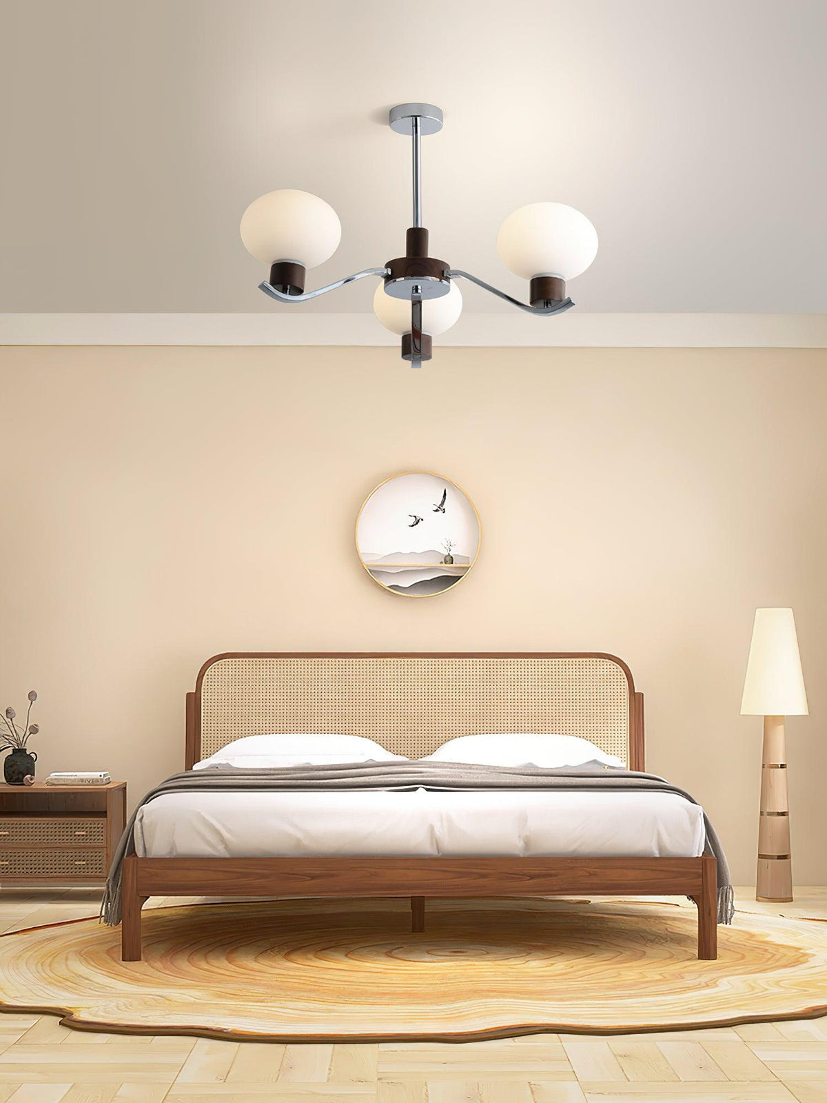 Colome Modern Glass Chandelier with Walnut Accents for Dining Room