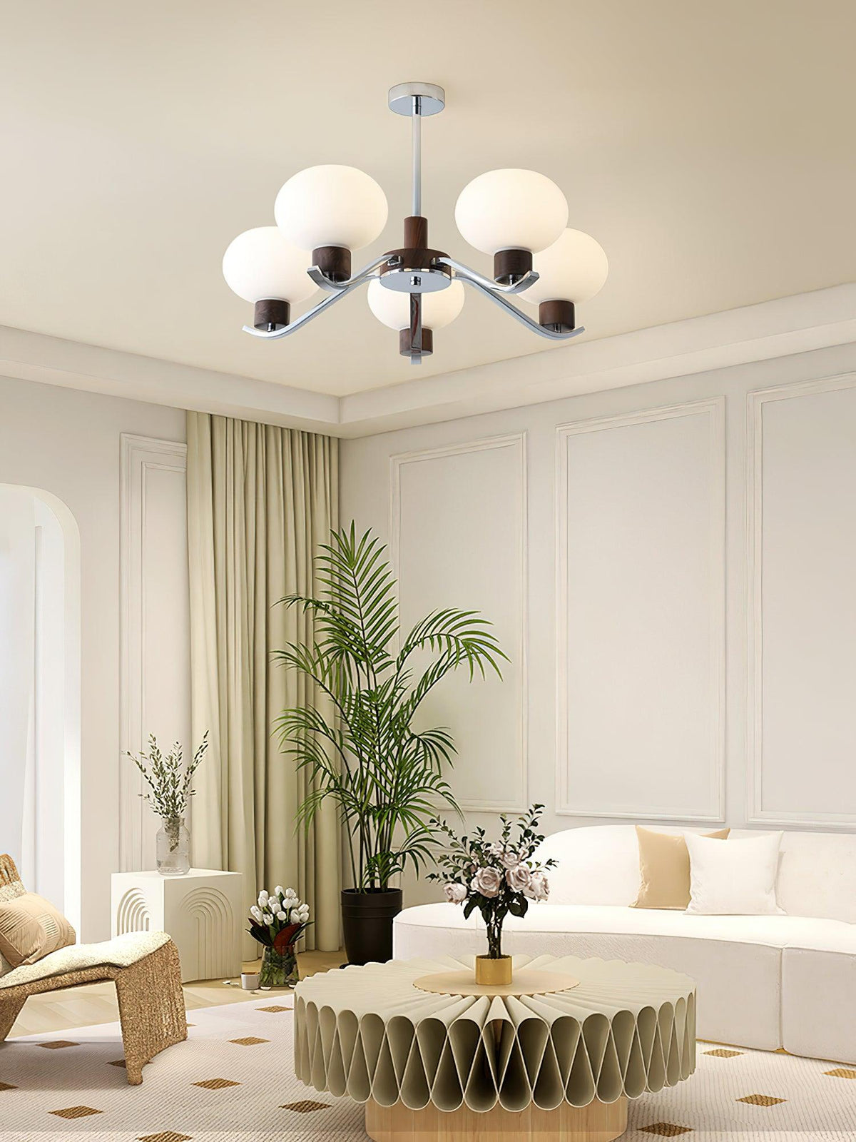 Colome Modern Glass Chandelier with Walnut Accents for Dining Room