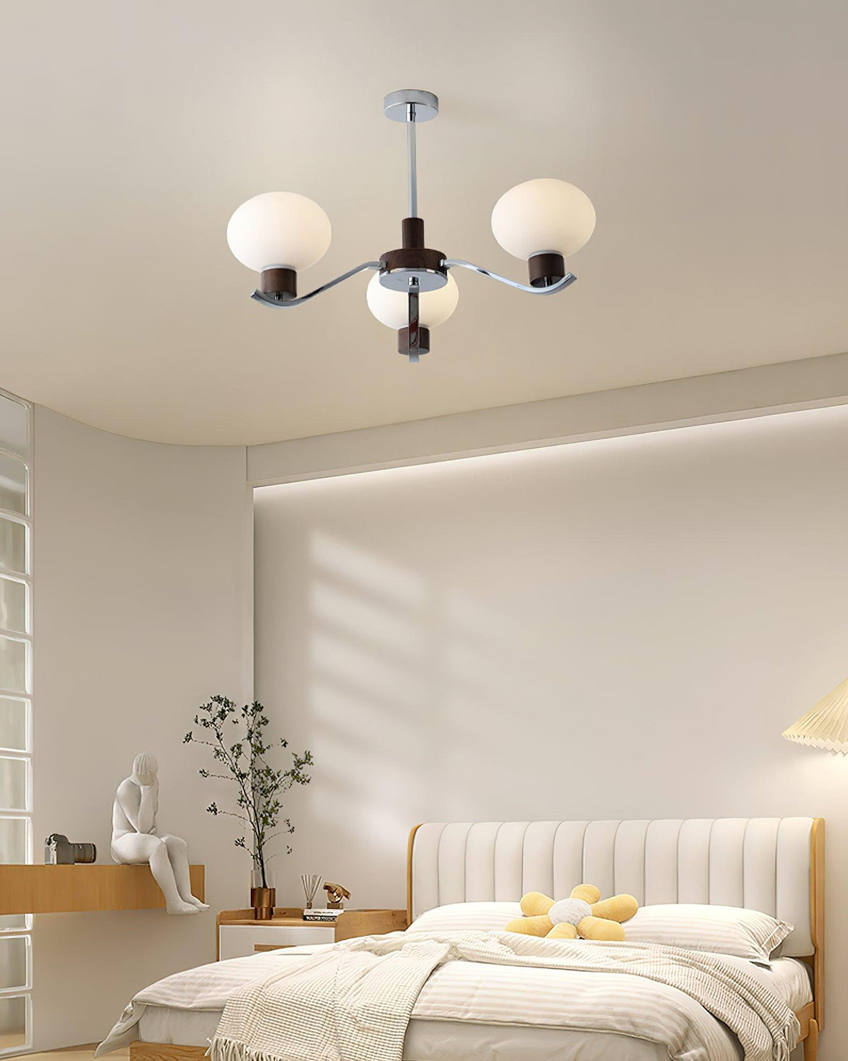 Colome Modern Glass Chandelier with Walnut Accents for Dining Room