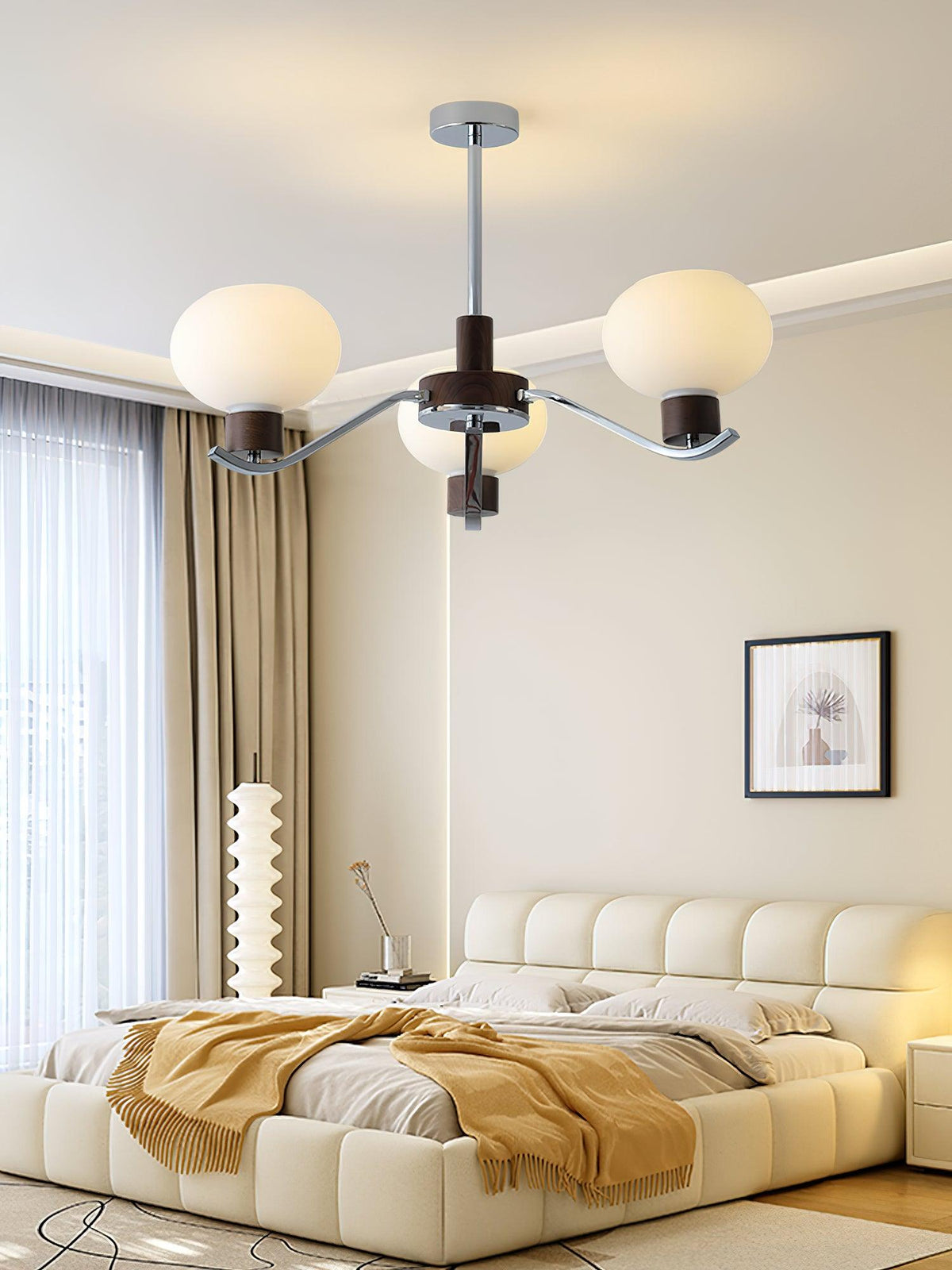 Colome Modern Glass Chandelier with Walnut Accents for Dining Room