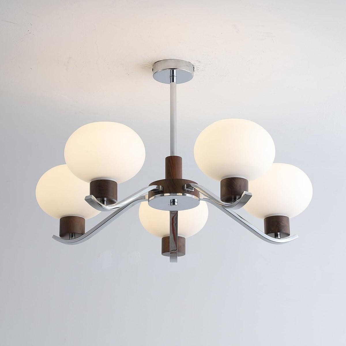 Colome Modern Glass Chandelier with Walnut Accents for Dining Room