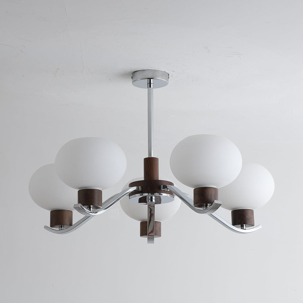 Colome Modern Glass Chandelier with Walnut Accents for Dining Room