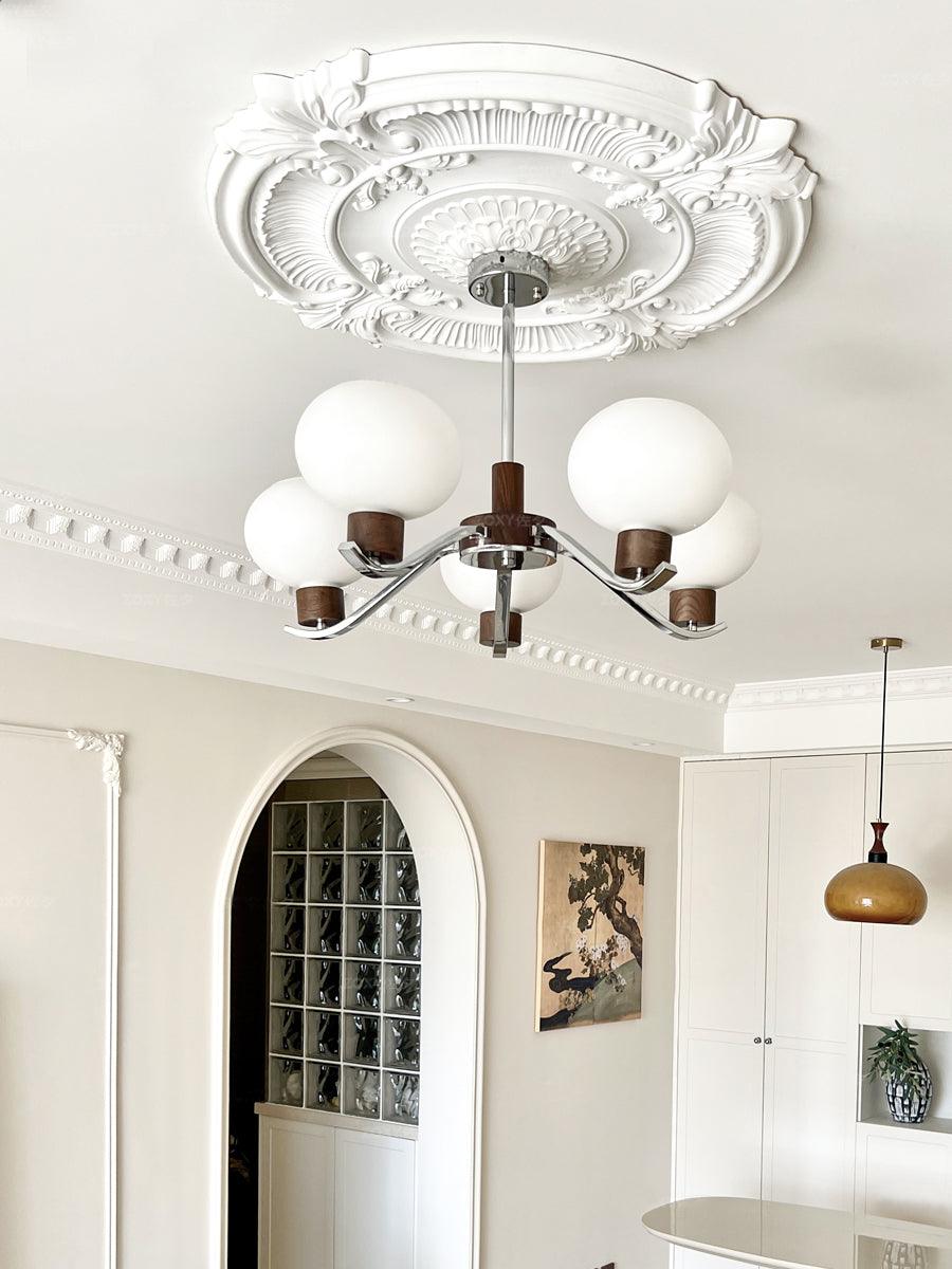 Colome Modern Glass Chandelier with Walnut Accents for Dining Room