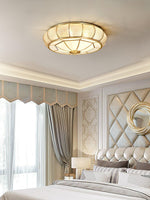 Colonial Glass Drum Flush Mount Ceiling Light in Brass