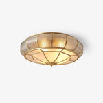 Colonial Glass Drum Flush Mount Ceiling Light in Brass